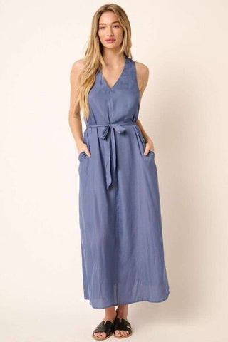 Cross Back Belted Maxi Dress - MOD&SOUL - Contemporary Women's Clothing