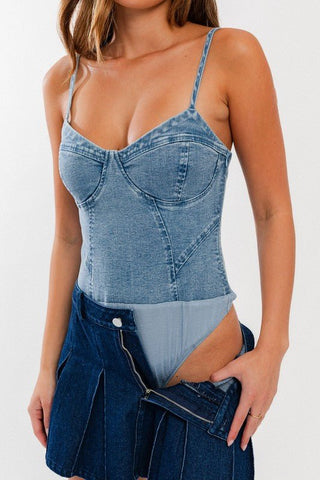 Denim Bustier Bodysuit - MOD&SOUL - Contemporary Women's Clothing