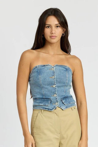 Denim Button - Down Bustier Top - MOD&SOUL - Contemporary Women's Clothing