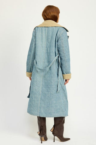 Denim Shearling Maxi Coat - MOD&SOUL - Contemporary Women's Clothing