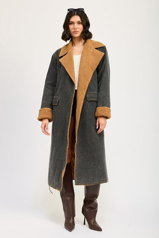 Denim Shearling Maxi Coat - MOD&SOUL - Contemporary Women's Clothing