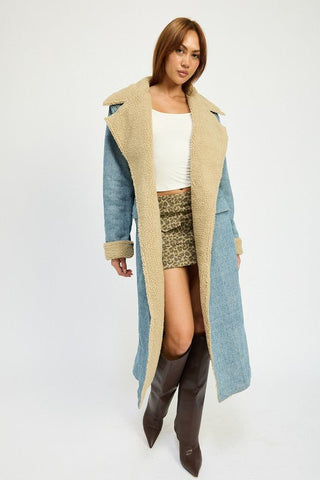 Denim Shearling Maxi Coat - MOD&SOUL - Contemporary Women's Clothing