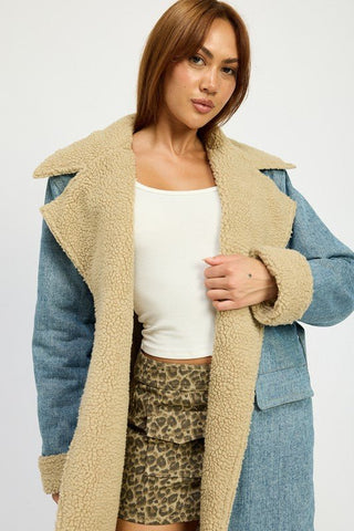 Denim Shearling Maxi Coat - MOD&SOUL - Contemporary Women's Clothing