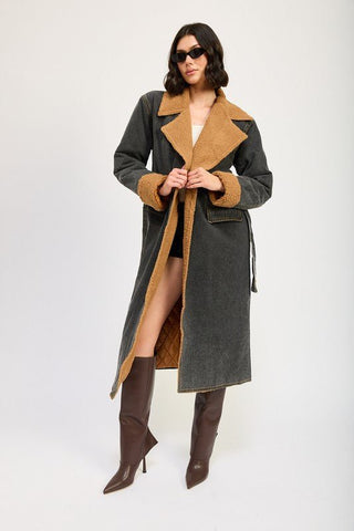 Denim Shearling Maxi Coat - MOD&SOUL - Contemporary Women's Clothing