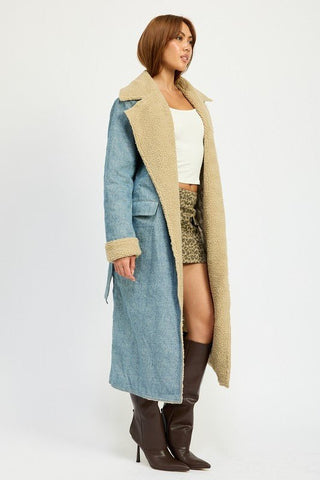 Denim Shearling Maxi Coat - MOD&SOUL - Contemporary Women's Clothing