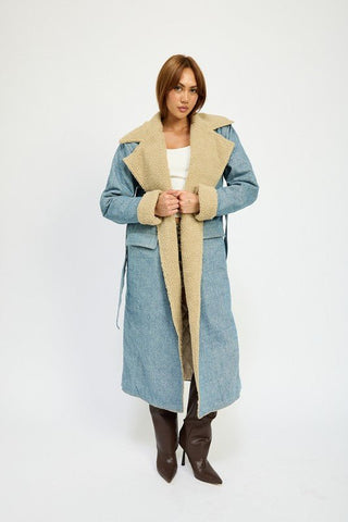 Denim Shearling Maxi Coat - MOD&SOUL - Contemporary Women's Clothing