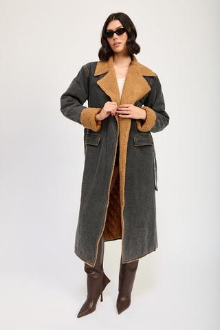 Denim Shearling Maxi Coat - MOD&SOUL - Contemporary Women's Clothing