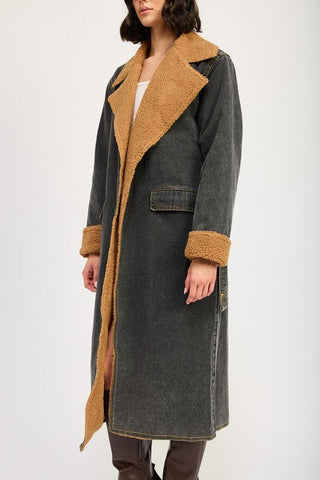 Denim Shearling Maxi Coat - MOD&SOUL - Contemporary Women's Clothing