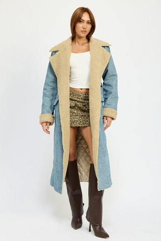 Denim Shearling Maxi Coat - MOD&SOUL - Contemporary Women's Clothing