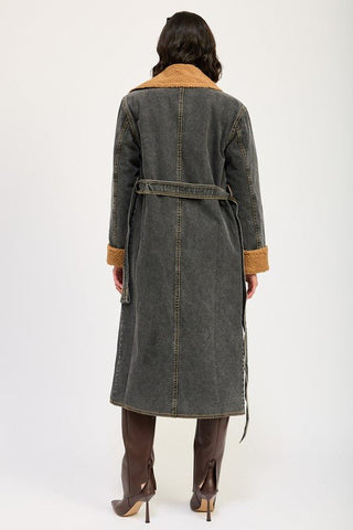 Denim Shearling Maxi Coat - MOD&SOUL - Contemporary Women's Clothing