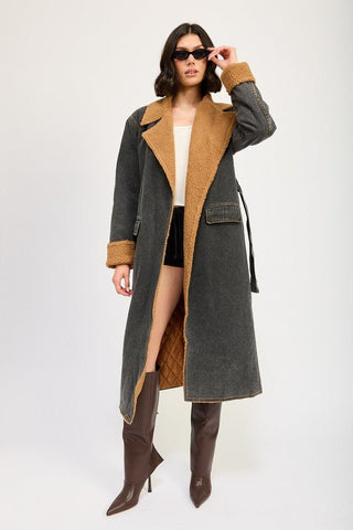 Denim Shearling Maxi Coat - MOD&SOUL - Contemporary Women's Clothing