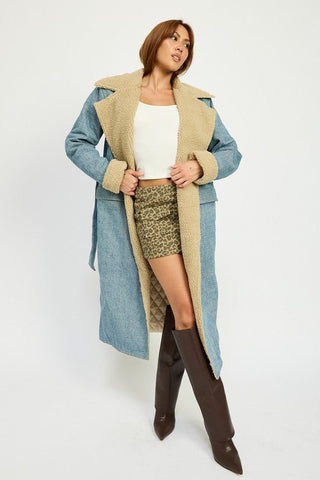 Denim Shearling Maxi Coat - MOD&SOUL - Contemporary Women's Clothing