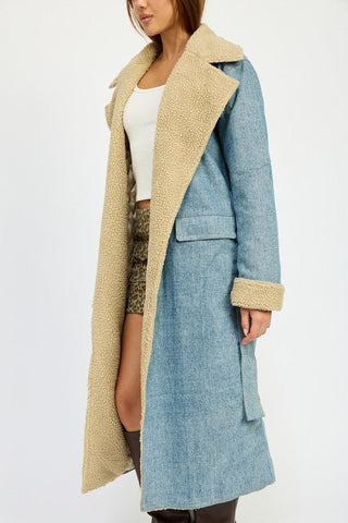 Denim Shearling Maxi Coat - MOD&SOUL - Contemporary Women's Clothing