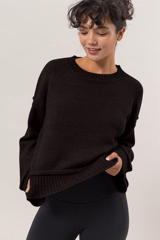 Dropped Shoulder Ribbed Sweater - Black - MOD&SOUL - Contemporary Women's Clothing