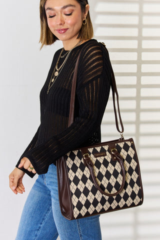 Argyle Pattern Vegan Leather Handbag