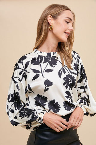 Floral Balloon Sleeve Blouse - MOD&SOUL - Contemporary Women's Clothing