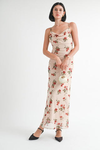 Floral Cowl Neck Maxi Dress - MOD&SOUL - Contemporary Women's Clothing