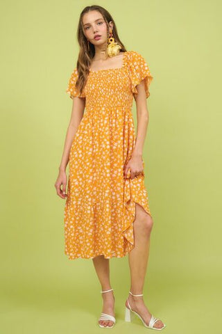 Floral Flutter Sleeve Smocked Midi Dress - MOD&SOUL - Contemporary Women's Clothing