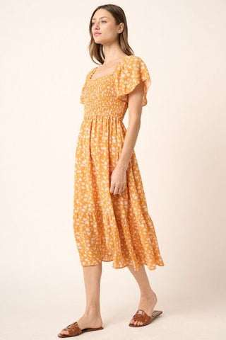 Floral Flutter Sleeve Smocked Midi Dress - MOD&SOUL - Contemporary Women's Clothing