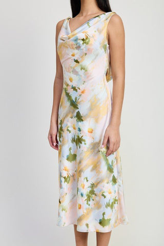 FLORAL MIDI COWL NECK DRESS - MOD&SOUL - Contemporary Women's Clothing