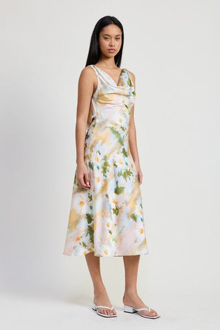 FLORAL MIDI COWL NECK DRESS - MOD&SOUL - Contemporary Women's Clothing