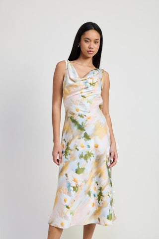 FLORAL MIDI COWL NECK DRESS - MOD&SOUL - Contemporary Women's Clothing