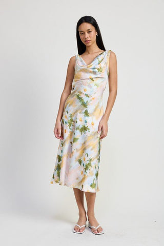 FLORAL MIDI COWL NECK DRESS - MOD&SOUL - Contemporary Women's Clothing