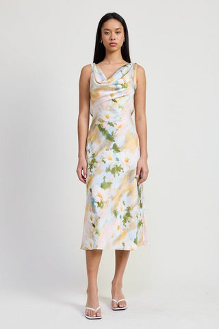 FLORAL MIDI COWL NECK DRESS - MOD&SOUL - Contemporary Women's Clothing