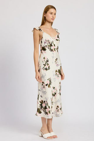 FLORAL MIDI DRESS WITH LACE DETAIL - MOD&SOUL - Contemporary Women's Clothing