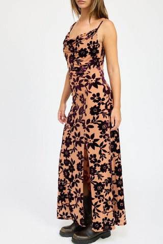 FLORAL PRINT COWL NECK MAXI DRESS - MOD&SOUL - Contemporary Women's Clothing