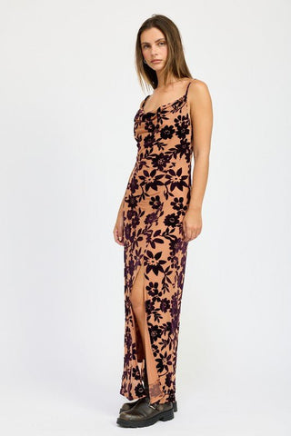 FLORAL PRINT COWL NECK MAXI DRESS - MOD&SOUL - Contemporary Women's Clothing