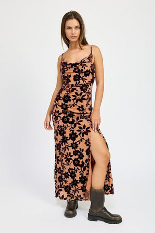 FLORAL PRINT COWL NECK MAXI DRESS - MOD&SOUL - Contemporary Women's Clothing