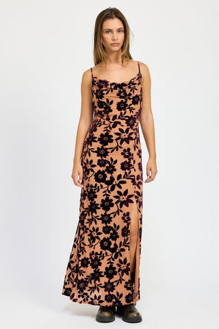 FLORAL PRINT COWL NECK MAXI DRESS - MOD&SOUL - Contemporary Women's Clothing