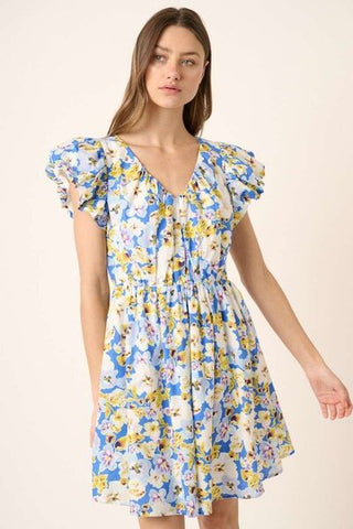 Floral V - Neck Cap Sleeve Mini Dress - MOD&SOUL - Contemporary Women's Clothing