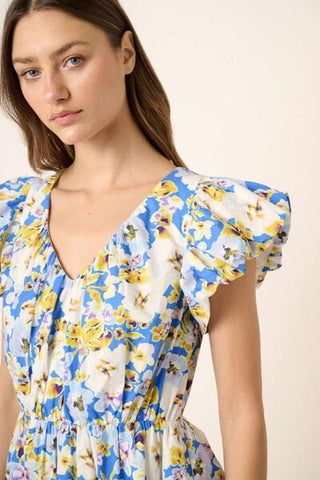 Floral V - Neck Cap Sleeve Mini Dress - MOD&SOUL - Contemporary Women's Clothing