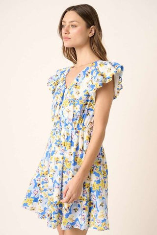 Floral V - Neck Cap Sleeve Mini Dress - MOD&SOUL - Contemporary Women's Clothing