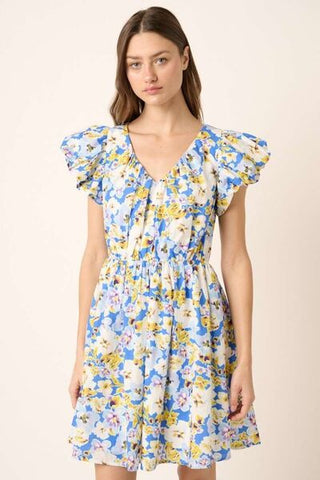 Floral V - Neck Cap Sleeve Mini Dress - MOD&SOUL - Contemporary Women's Clothing