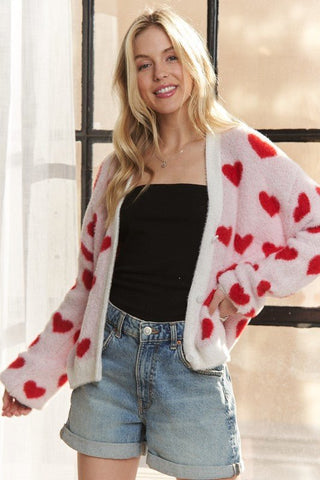 Fuzzy Heart Button Down Cardigan - MOD&SOUL - Contemporary Women's Clothing