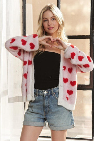 Fuzzy Heart Button Down Cardigan - MOD&SOUL - Contemporary Women's Clothing