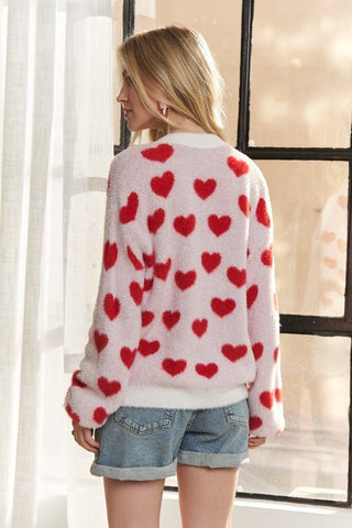 Fuzzy Heart Button Down Cardigan - MOD&SOUL - Contemporary Women's Clothing