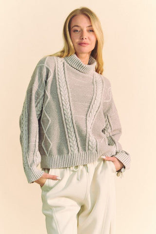 Gray Cable - Knit Turtleneck Sweater - MOD&SOUL - Contemporary Women's Clothing