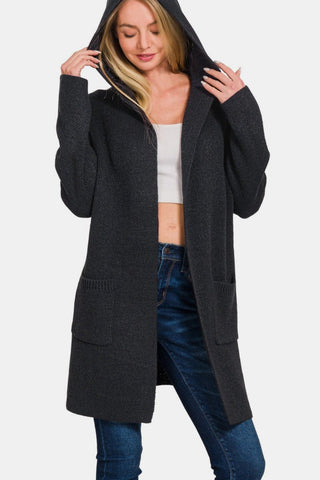 Hooded Open Front Sweater Cardigan - Black - MOD&SOUL - Contemporary Women's Clothing