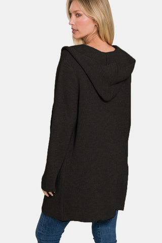 Hooded Open Front Sweater Cardigan - Black - MOD&SOUL - Contemporary Women's Clothing