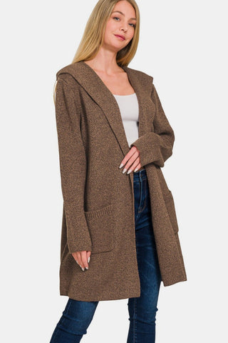 Hooded Open Front Sweater Cardigan - Brown - MOD&SOUL - Contemporary Women's Clothing