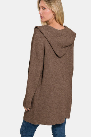 Hooded Open Front Sweater Cardigan - Brown - MOD&SOUL - Contemporary Women's Clothing