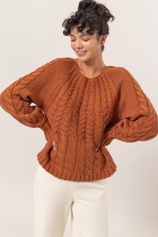 HYFVE Cable - Knit Round Neck Raglan Sleeve Sweater - MOD&SOUL - Contemporary Women's Clothing