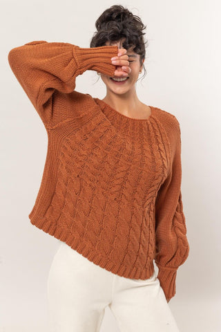 HYFVE Cable - Knit Round Neck Raglan Sleeve Sweater - MOD&SOUL - Contemporary Women's Clothing