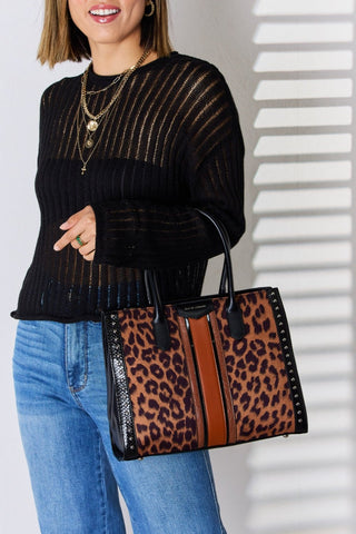 Leopard Contrast Rivet Handbag - MOD&SOUL - Contemporary Women's Clothing