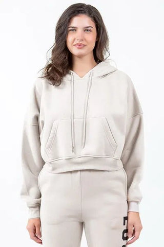 Log Angeles Cropped Hoodie - Beige - MOD&SOUL - Contemporary Women's Clothing