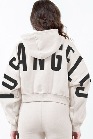 Log Angeles Cropped Hoodie - Beige - MOD&SOUL - Contemporary Women's Clothing